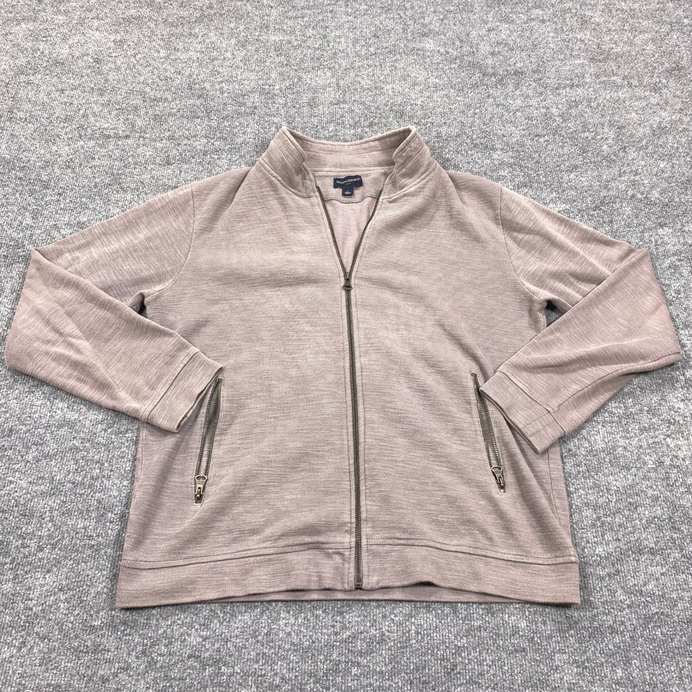 Banana Republic Full Zip‎ Sweater Mens Large Mauve Cotton Slub Mock Neck